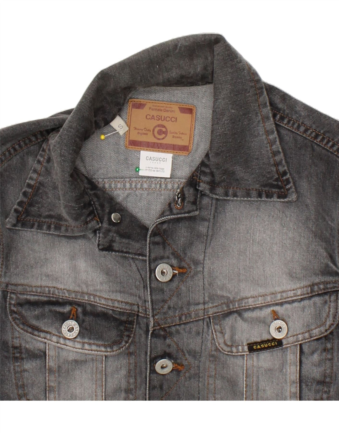 CASUCCI Womens Crop Denim Jacket UK 10 Small Grey Cotton Vintage Casucci and Second-Hand Casucci from Messina Hembry 
