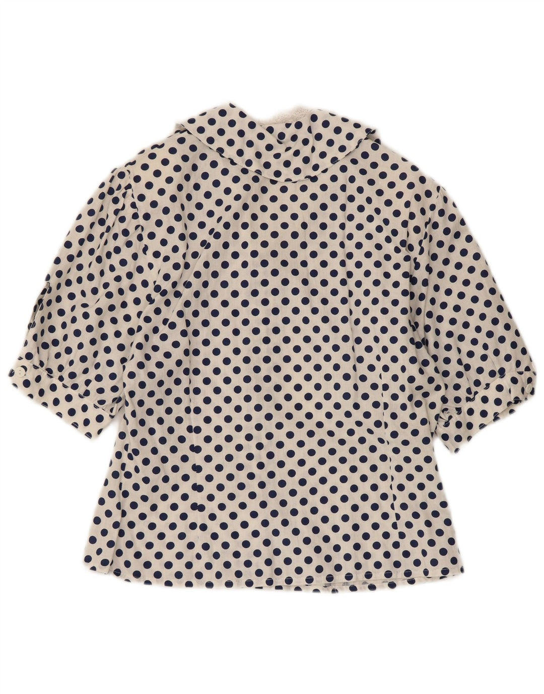 VINTAGE Femme 1/2 Manches Chemise Blouse UK 12 Moyen Blanc À Pois