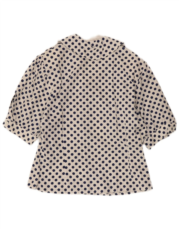 VINTAGE Femme 1/2 Manches Chemise Blouse UK 12 Moyen Blanc À Pois