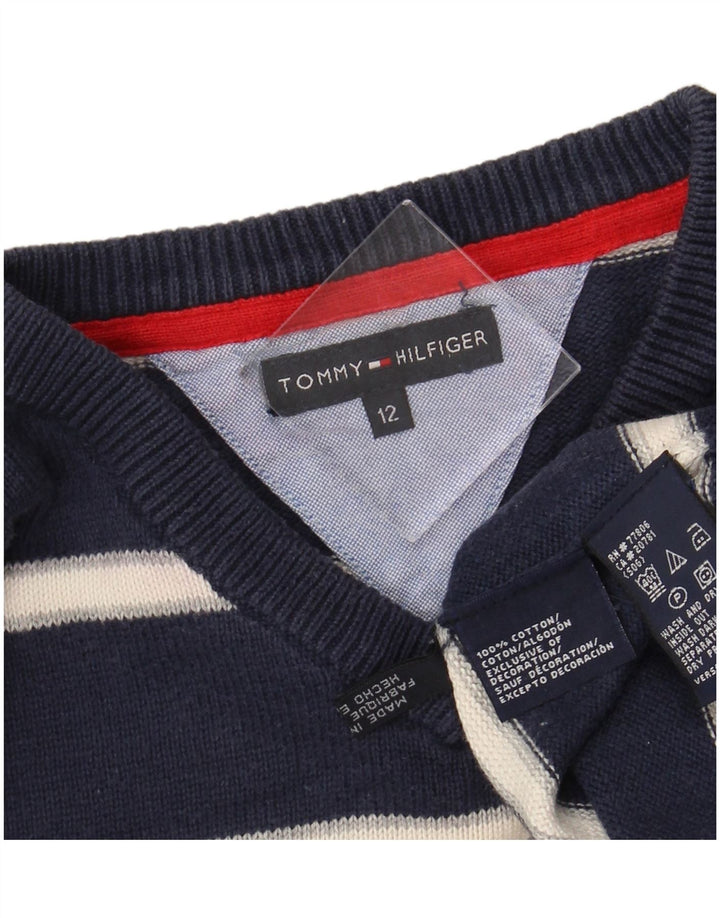 TOMMY HILFIGER Pull col V garçon 11-12 ans Bleu Marine Rayé