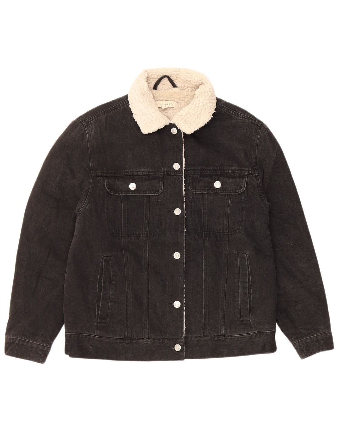 Topshop Veste en jean sherpa surdimensionnée pour femme UK 8 Small Noir Classique