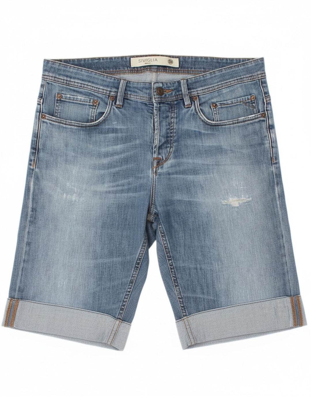 SIVIGLIA Mens Distressed Denim Shorts W34 Large Blue Cotton