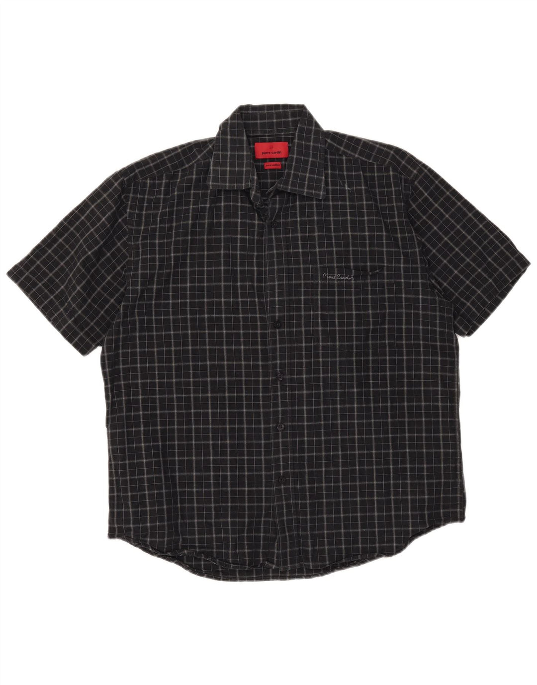 Pierre Cardin Chemise à manches courtes pour homme en coton à carreaux noir moyen