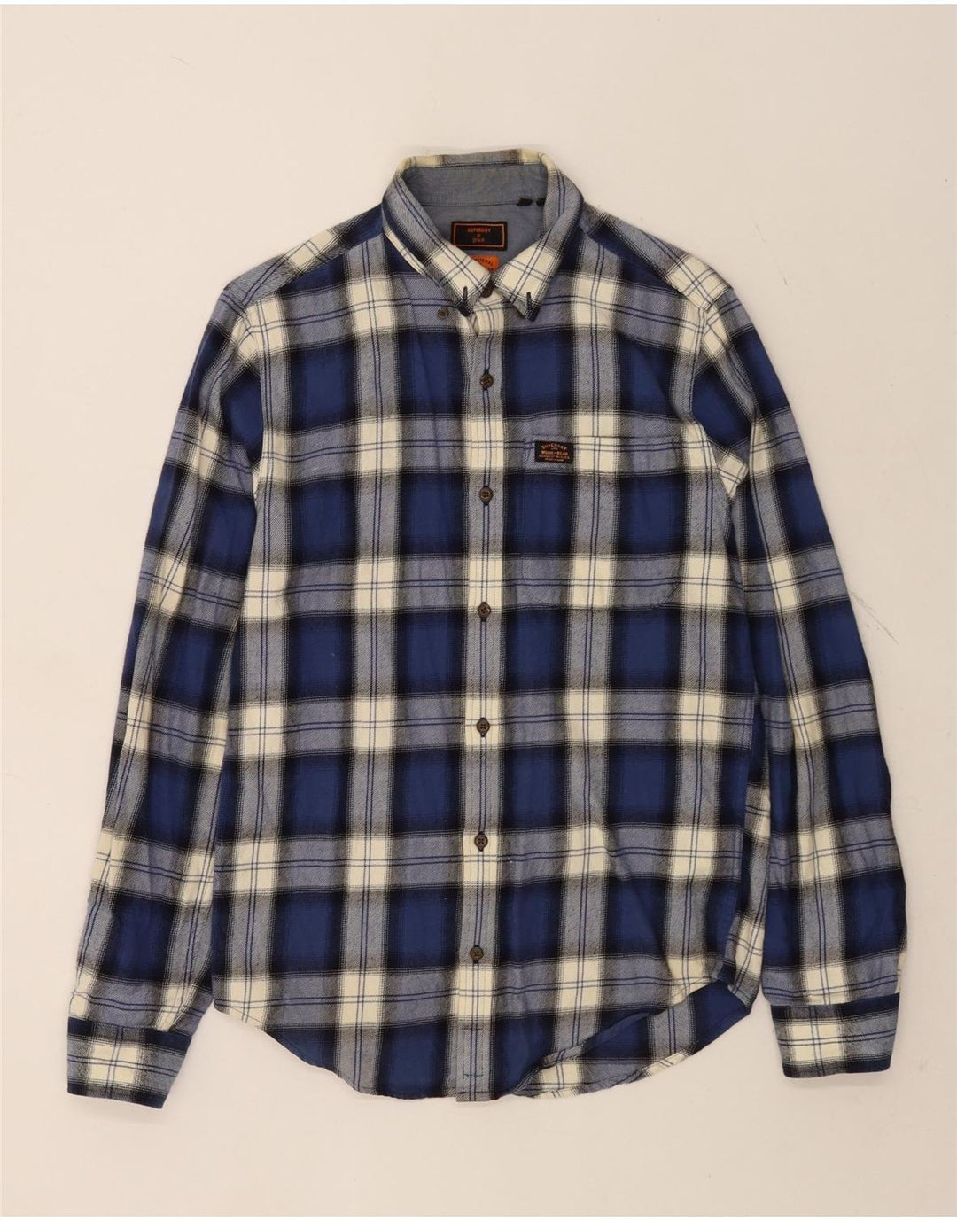 Superdry Chemise En Flanelle Petit Bleu Marine En Coton À Carreaux