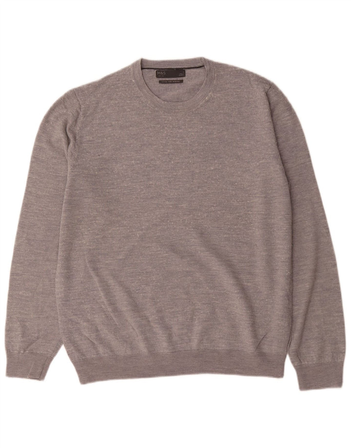 Marks & Spencer Pull à col rond pour homme en laine mérinos grise