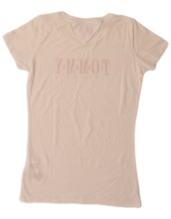 Tommy Hilfiger T-shirt graphique pour femme UK 12 en coton blanc moyen