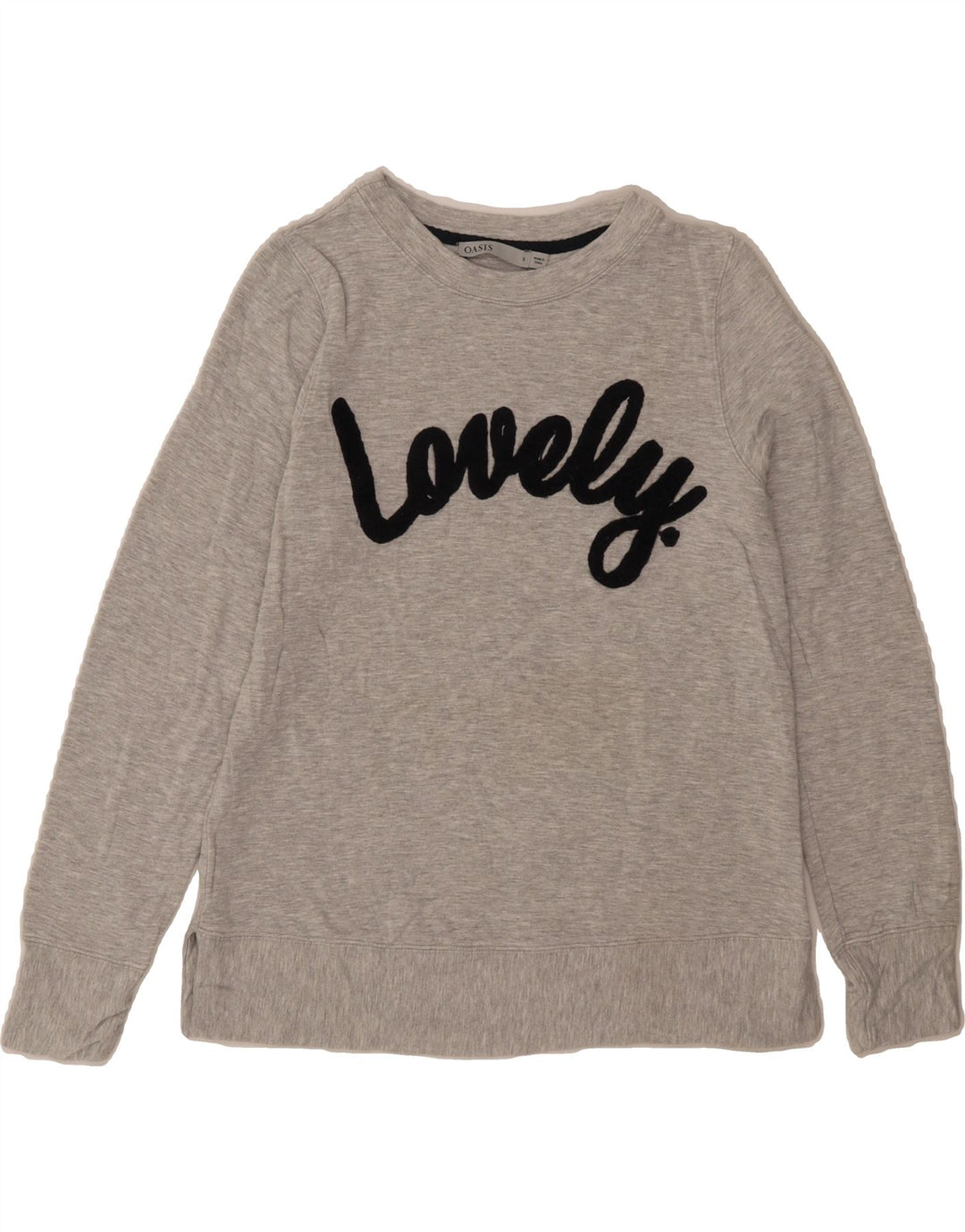 OASIS Womens Graphic Sweatshirt Jumper UK 10 Small Grey Viscose Vintage Oasis and Second-Hand Oasis from Messina Hembry 
