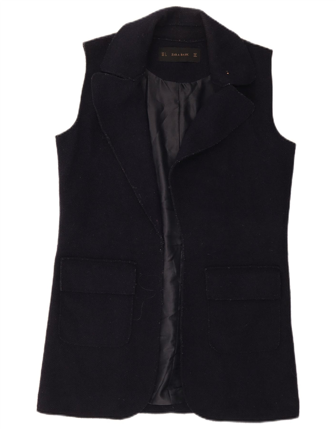 Zara Womens Longline Open Gilet UK 10 Small Bleu Marine Laine