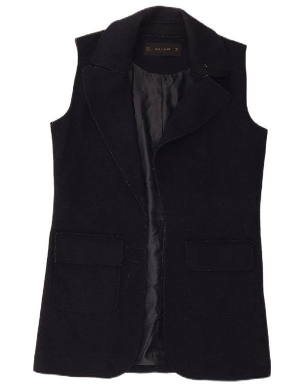 Zara Womens Longline Open Gilet UK 10 Small Bleu Marine Laine