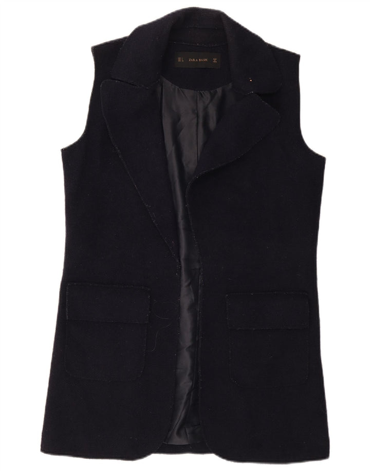 Zara Womens Longline Open Gilet UK 10 Small Bleu Marine Laine
