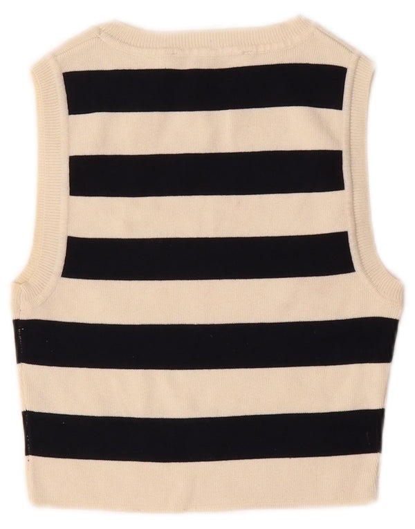Zara Womens Top court sans manches UK 12 Viscose à rayures blanches moyennes