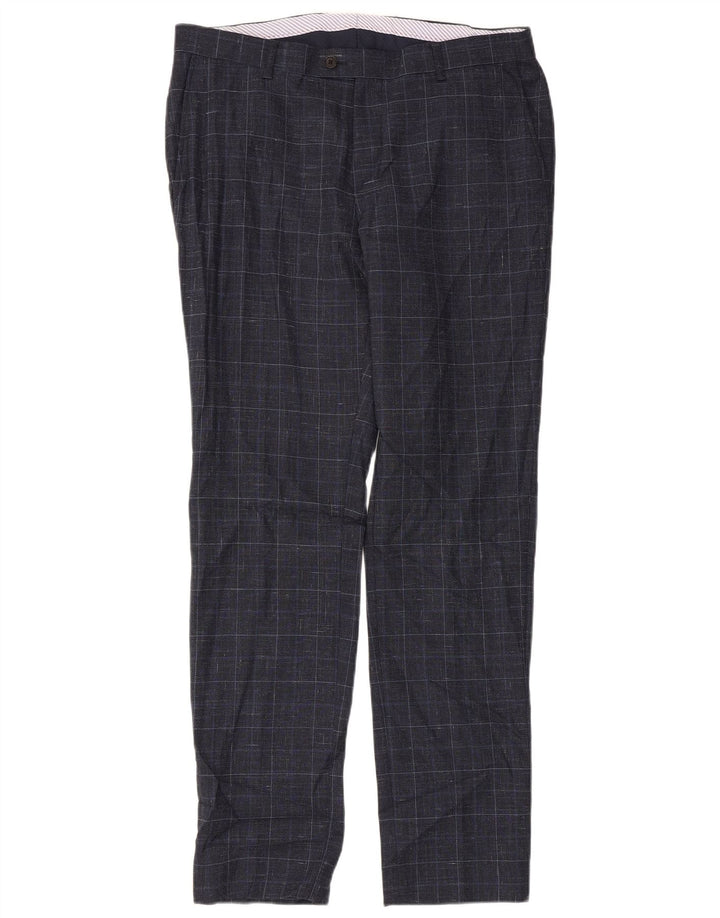 CALVIN KLEIN Pantalon de Costume Droit Homme W36 L32 Laine à Carreaux Bleu Marine