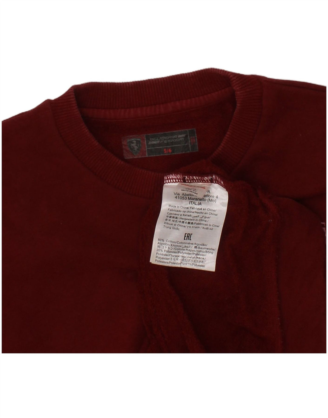 FERRARI Sweat-Shirt Garçon 5-6 Ans Bordeaux Coton