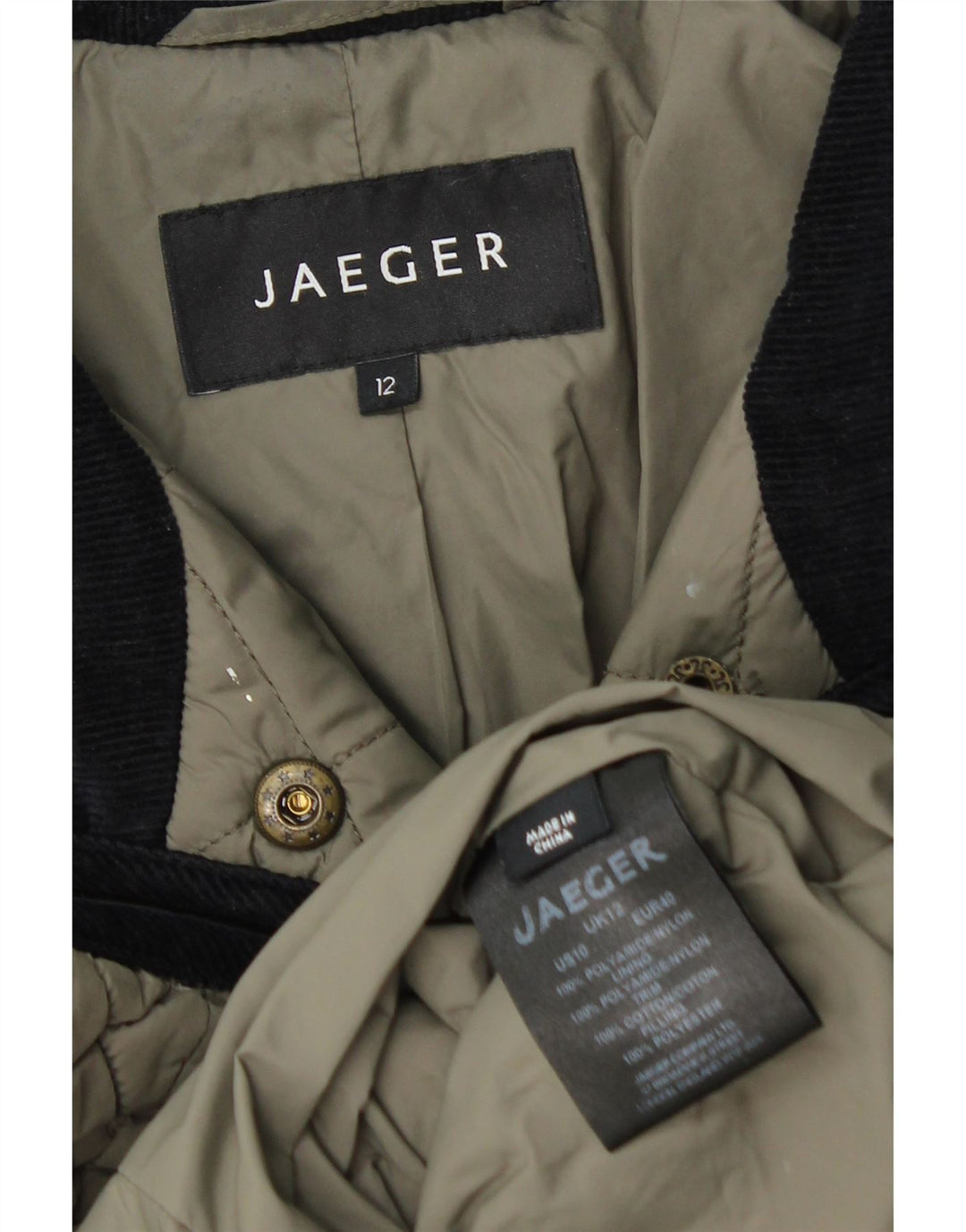 Jaeger Veste matelassée pour femme UK 12 Medium Kaki Polyamide