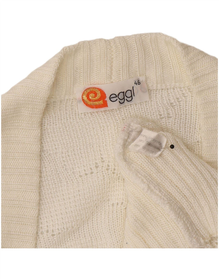 vintage Femme Cardigan Pull IT 46 Grand Acrylique Blanc