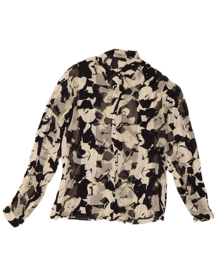 vintage Femmes Motif Abstrait Voir À Travers Chemise Blouse IT 44 Moyen Noir