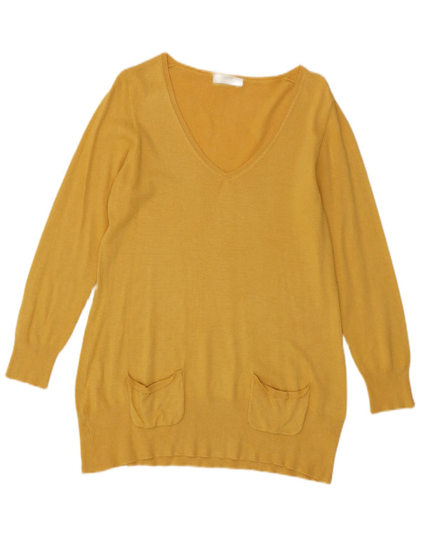 Marks & Spencer Pull col en V pour femme UK 44 Viscose jaune moyen