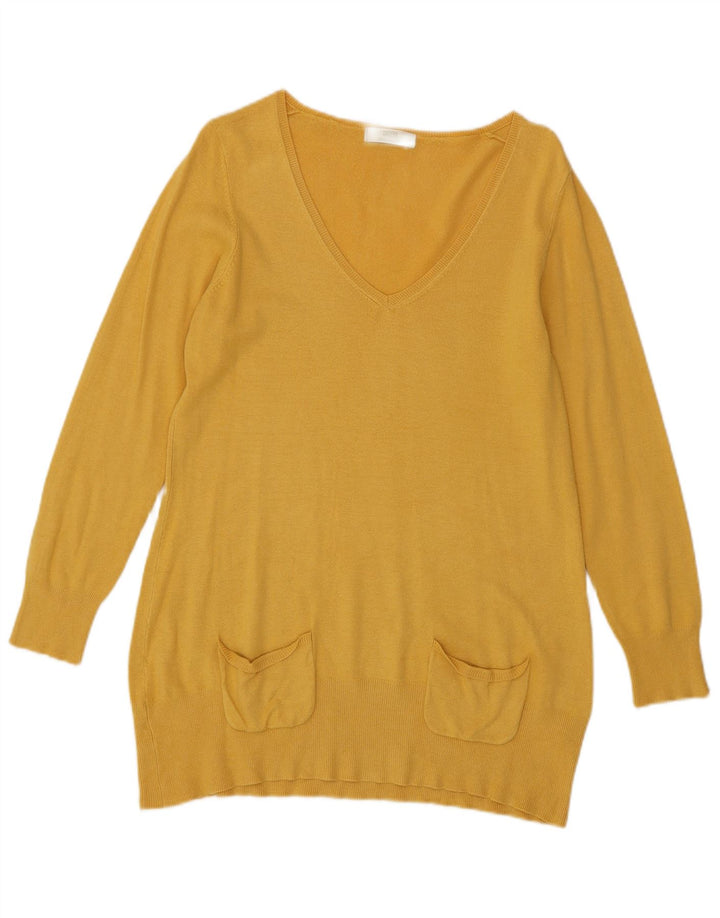 Marks & Spencer Pull col en V pour femme UK 44 Viscose jaune moyen