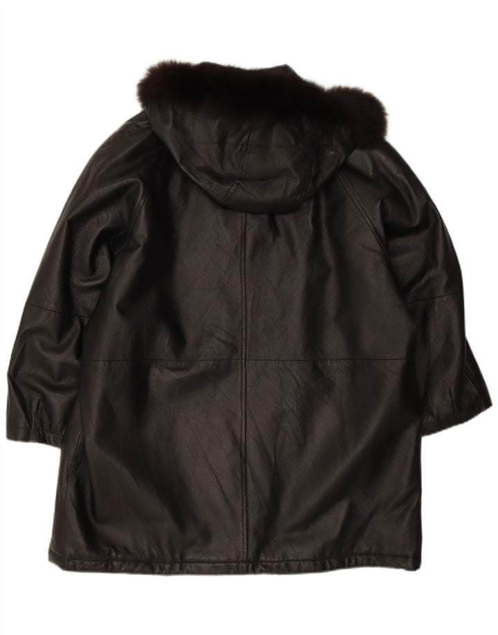 Privilegi Manteau en cuir surdimensionné à capuche pour femme IT 44 Cuir noir moyen