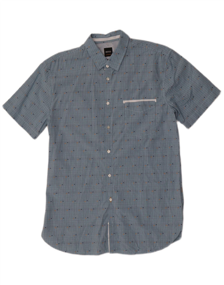 Hugo Boss Chemise à manches courtes en coton à carreaux bleu moyen