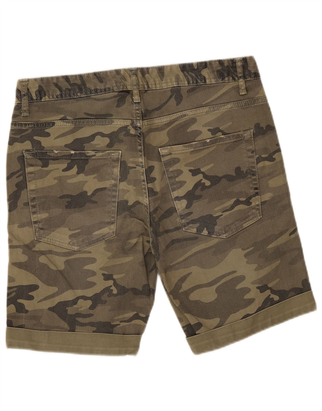 Benetton Short décontracté pour femme IT 46 Large W32 Kaki Camouflage Coton