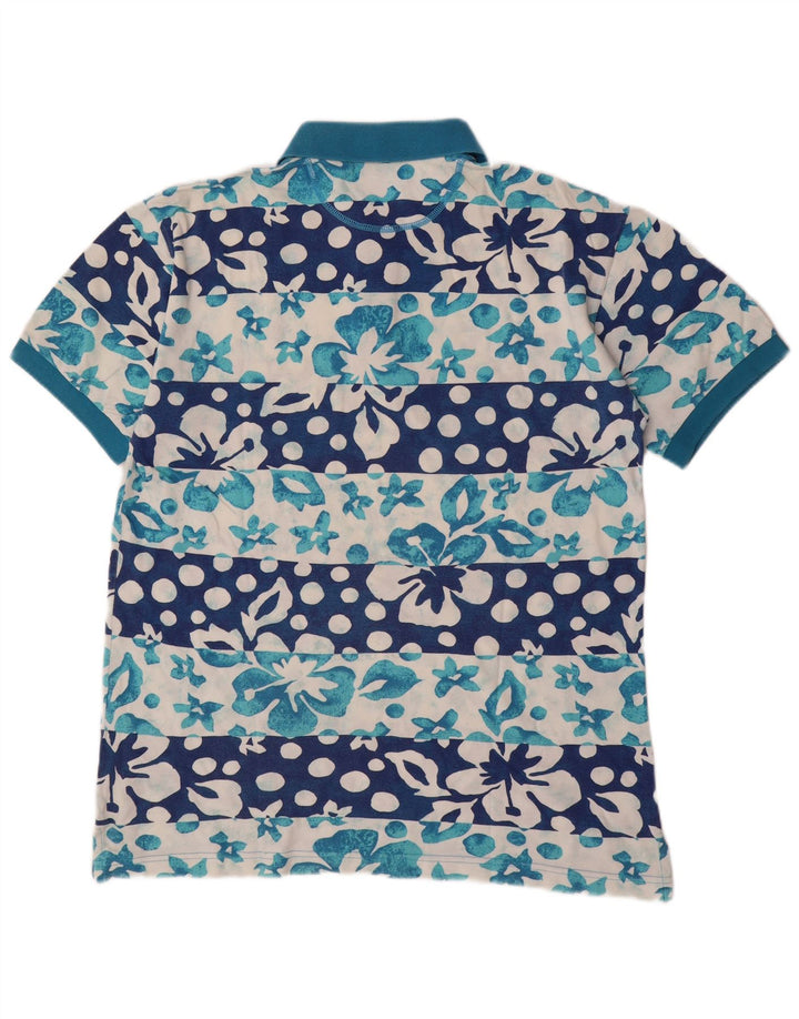 VINTAGE Polo Homme 2XL Bleu Floral Coton