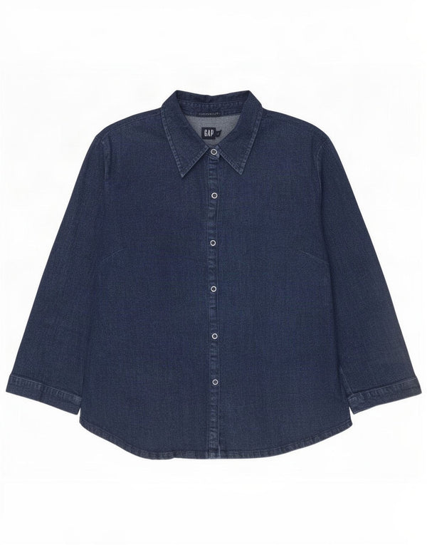 Gap Chemise en jean extensible à manches 3/4 pour femme UK 16 Large Bleu Coton