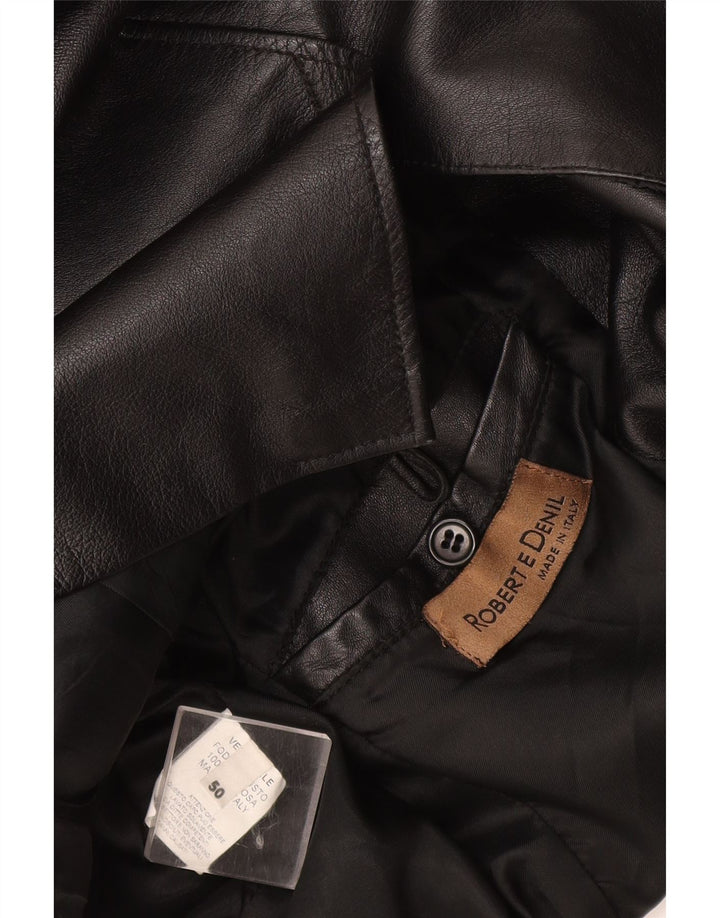 vintage Homme 3 Boutons Veste Blazer En Cuir IT 50 Grand Cuir Noir