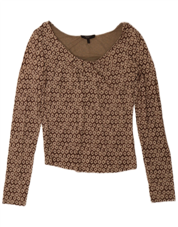 Max Mara Haut week-end à manches longues pour femme UK 14 Grand Marron Géométrique