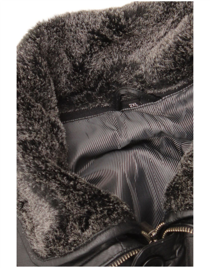 Manteau en cuir homme vintage UK 44 2XL Noir