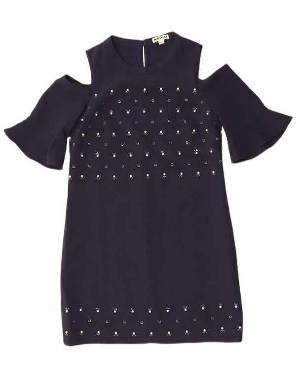 Whistles Robe à épaules dénudées pour femme UK 10 Petit Bleu Marine Polyester