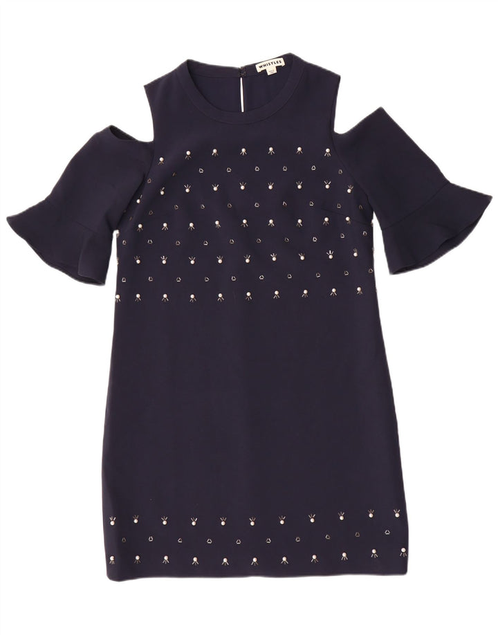 Whistles Robe à épaules dénudées pour femme UK 10 Petit Bleu Marine Polyester