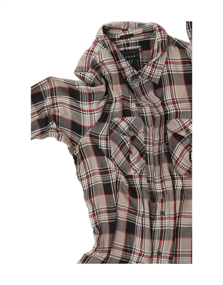 GUESS Mens Slim Fit Shirt Size 40 Medium Grey Check Cotton Vintage Guess and Second-Hand Guess from Messina Hembry 