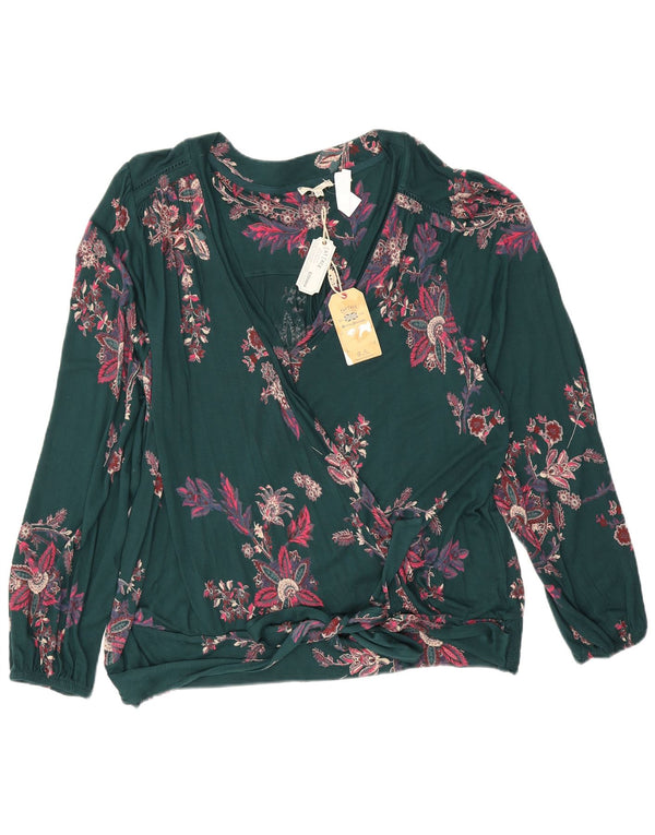 Fat Face Chemisier à manches longues pour femme UK 22 3XL Vert Floral Viscose
