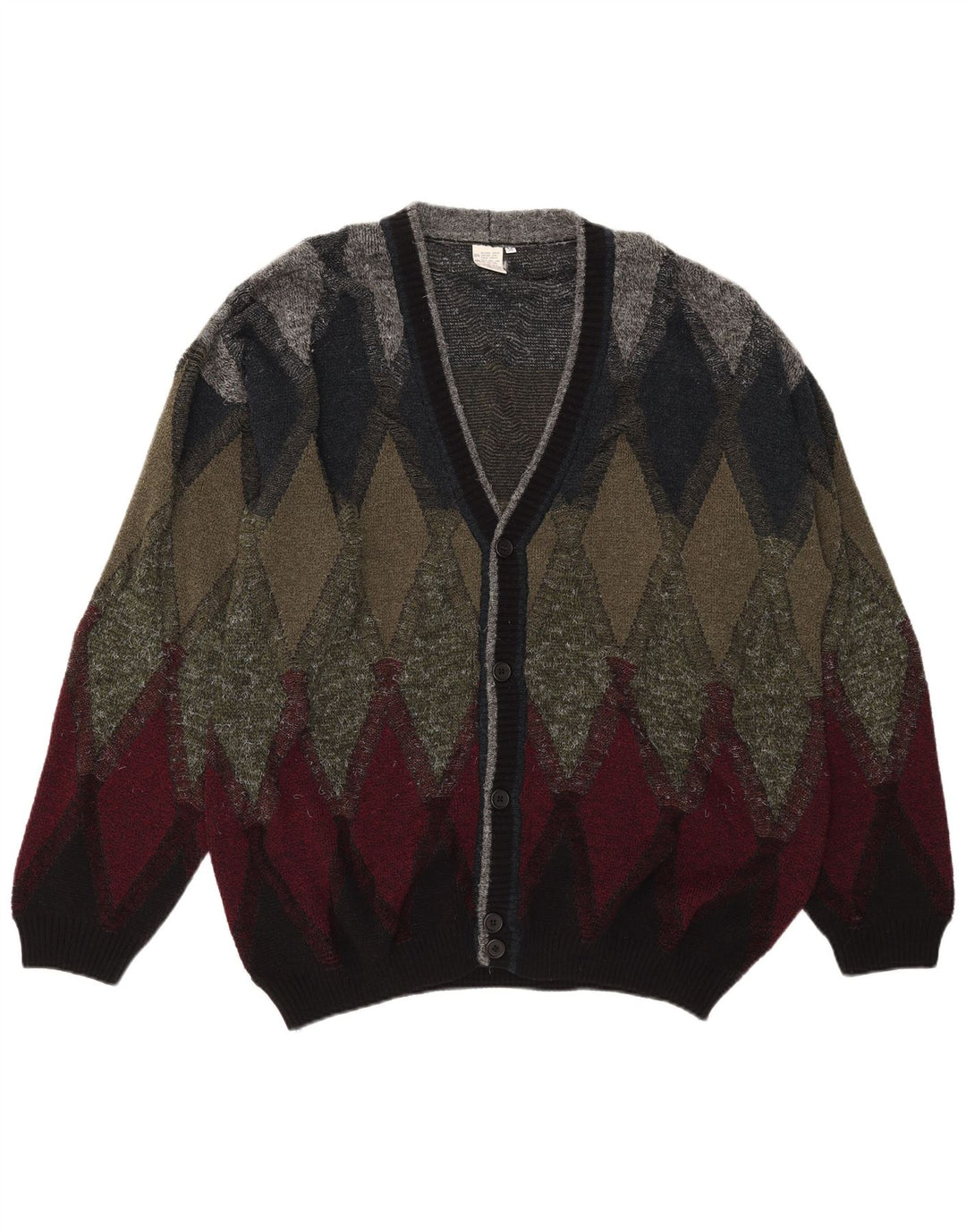 vintage Mens Cardigan Sweater IT 50 Moyen Multicolore Argyle/Diamant