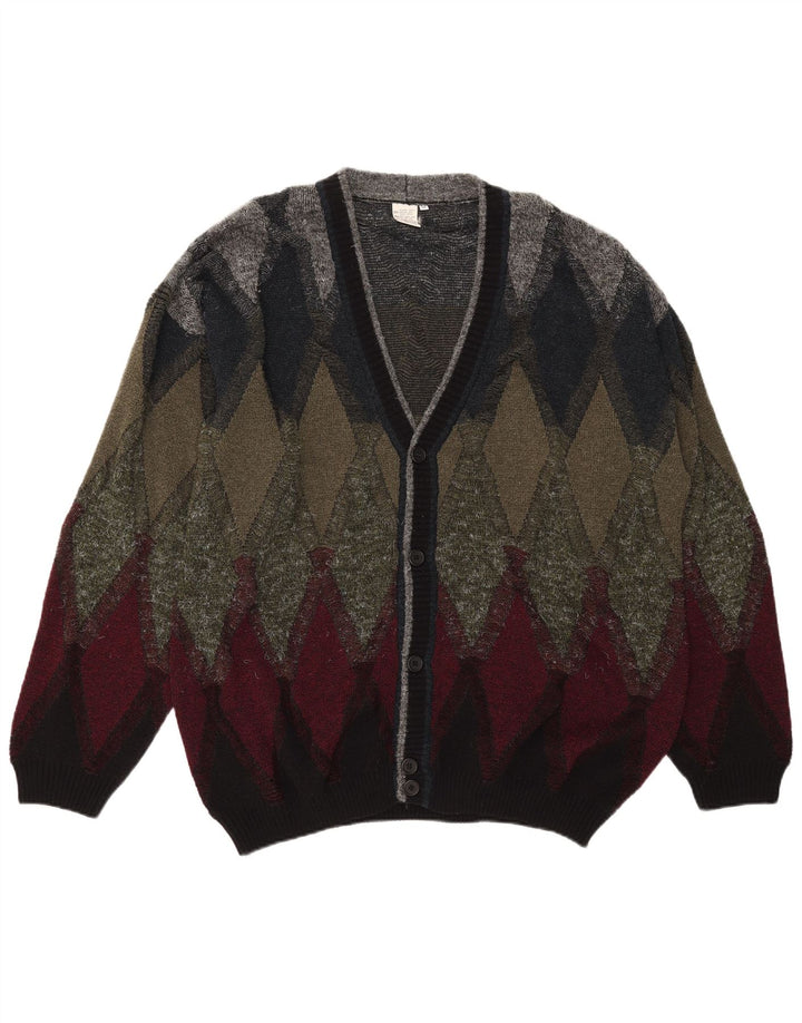 vintage Mens Cardigan Sweater IT 50 Moyen Multicolore Argyle/Diamant