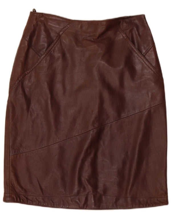 jupe en cuir taille haute femme vintage IT 42 Medium W26 Marron