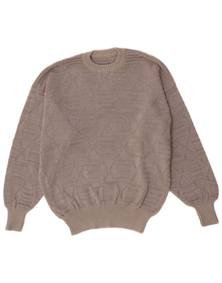 Pull vintage à col rond pour homme Gris moyen