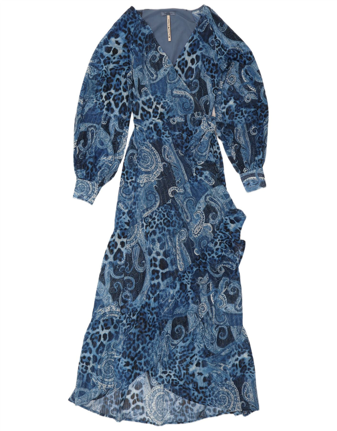GUESS Robe portefeuille asymétrique pour femme UK 10 Petit Bleu Paisley Polyester