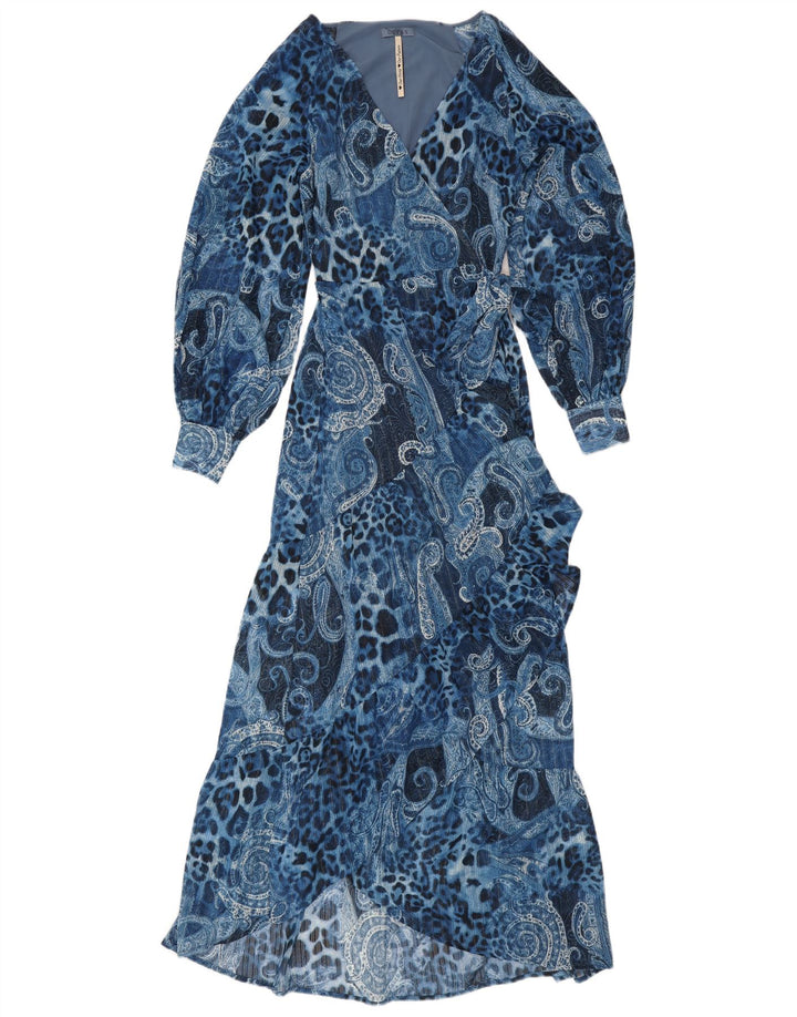 GUESS Robe portefeuille asymétrique pour femme UK 10 Petit Bleu Paisley Polyester