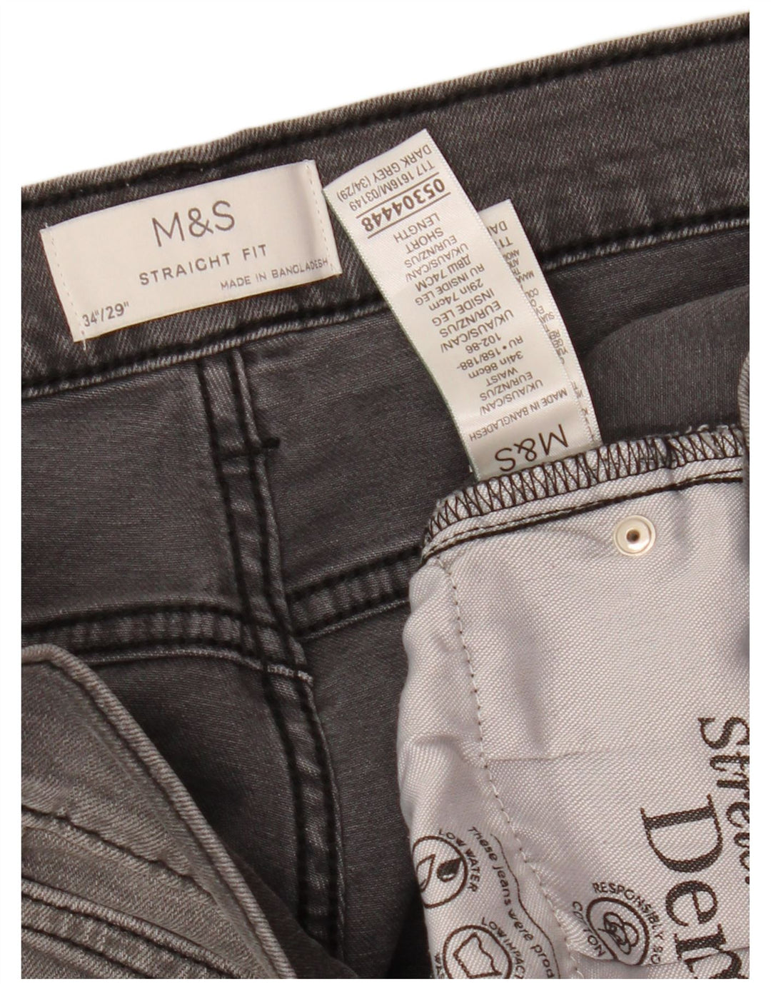 MARKS & SPENCER Jean Droit Homme W34 L29 Gris Coton