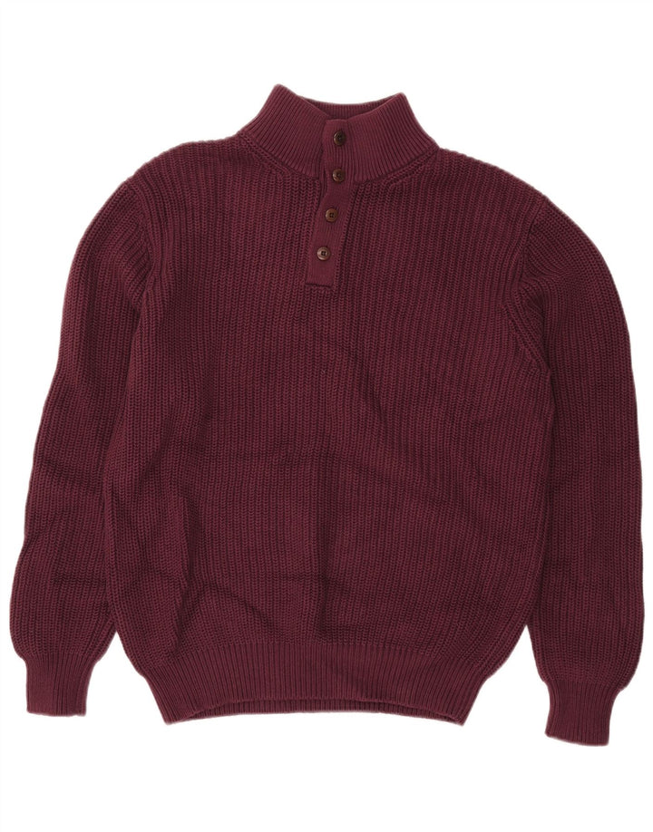 L.L.Bean Pull à col boutonné pour homme en coton bordeaux moyen