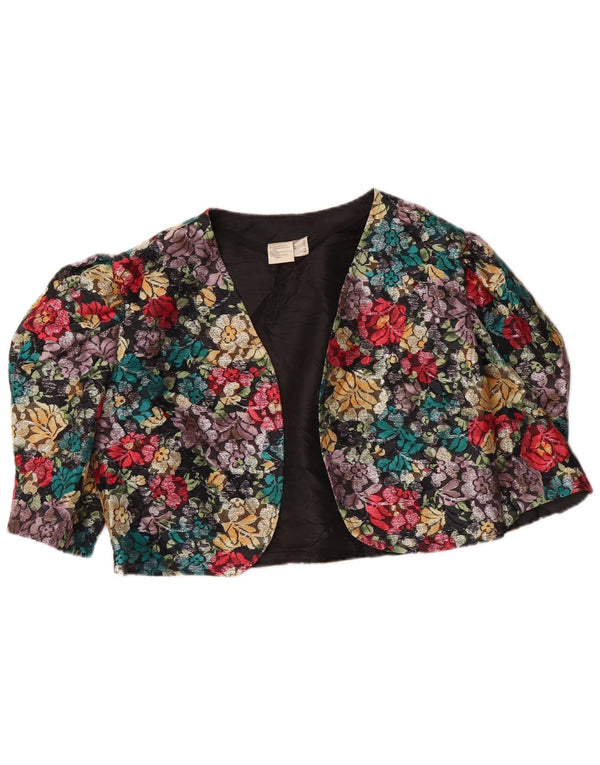 VINTAGE Femme 3/4 Manches Boléro Veste UK 14 Moyen Multicolore Floral