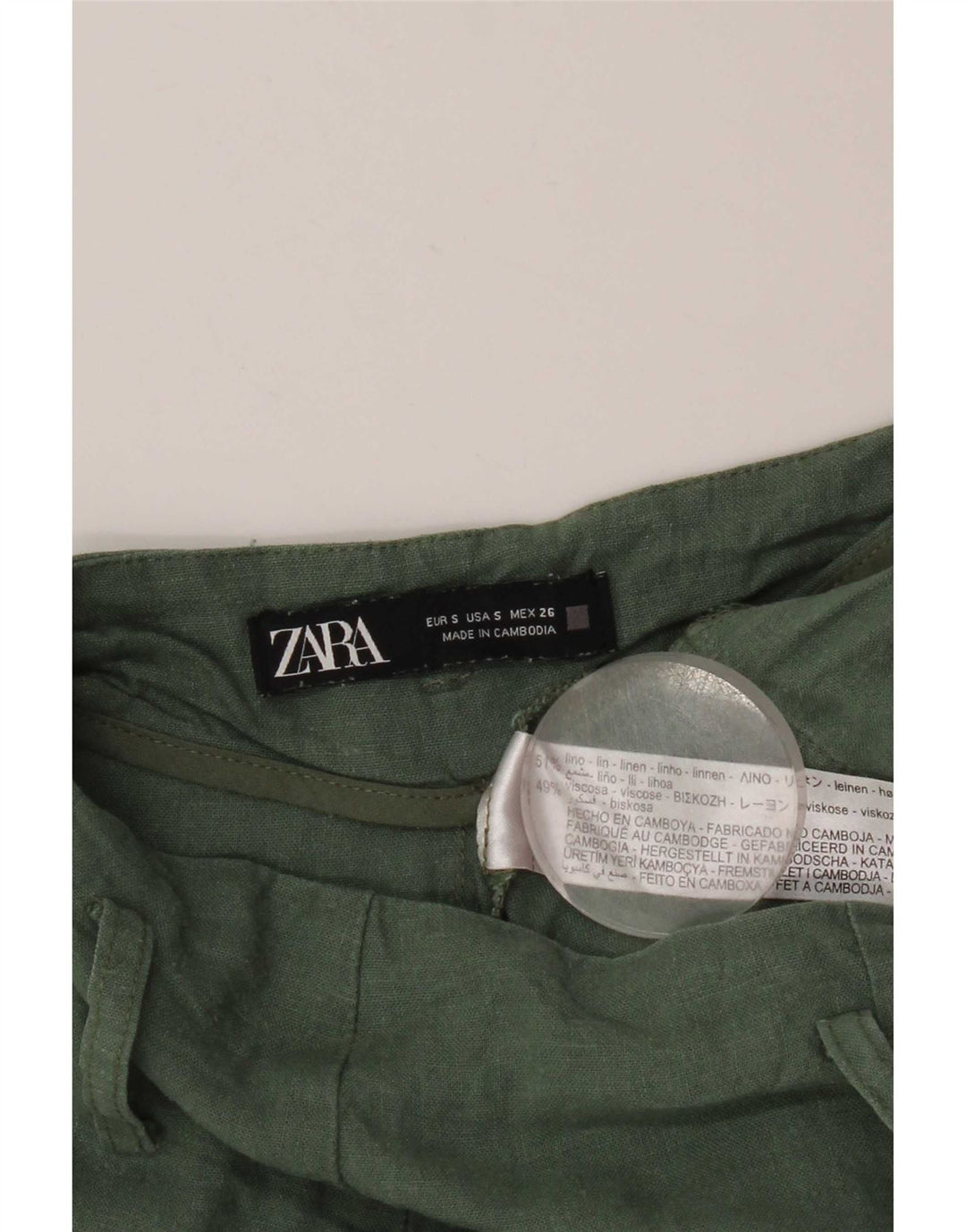 Zara Short Cargo Femme Petit W26 Lin Vert