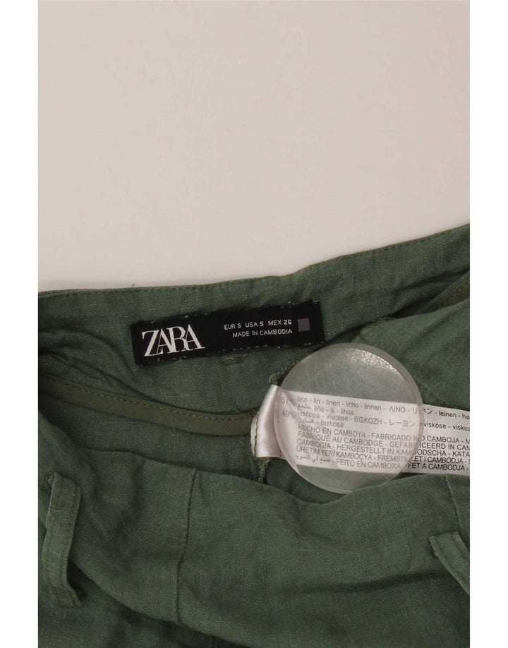 Zara Short Cargo Femme Petit W26 Lin Vert