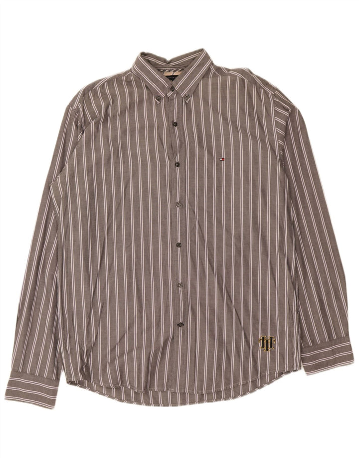 Tommy Hilfiger Chemise Vintage Fit pour Hommes Large Gris Rayé