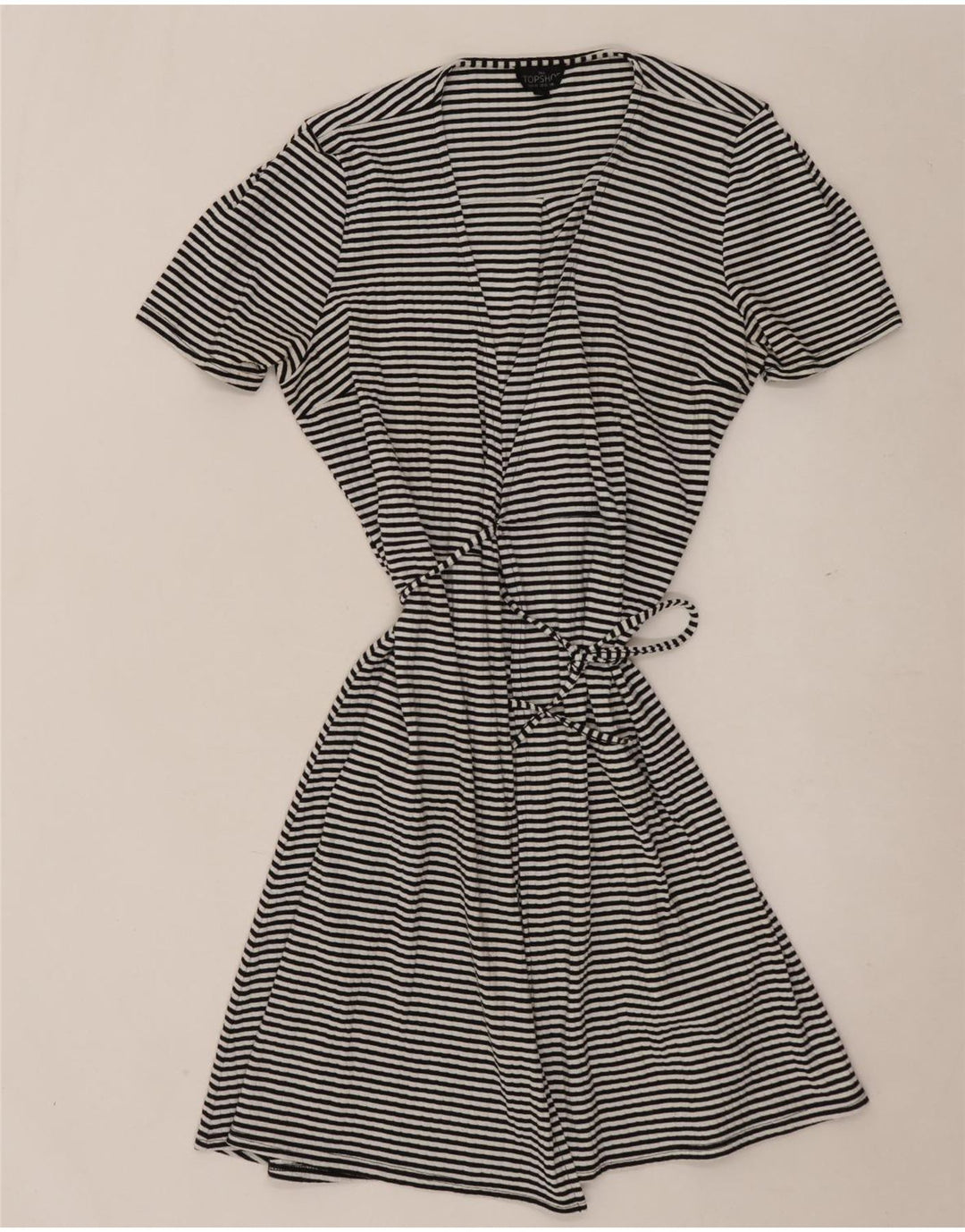 Topshop Robe Portefeuille Femme UK 10 Petit Polyester Rayé Noir