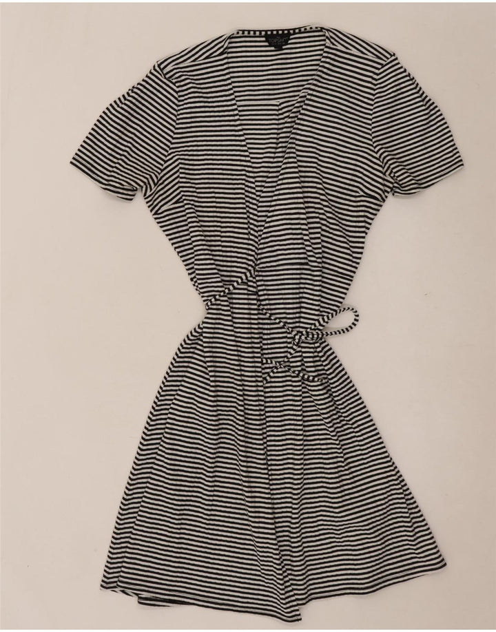 Topshop Robe Portefeuille Femme UK 10 Petit Polyester Rayé Noir