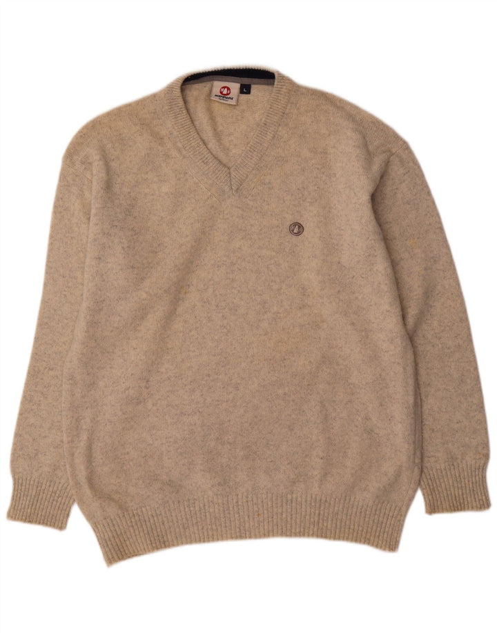 Murphy & Nye Pull col V pour homme en laine mouchetée beige