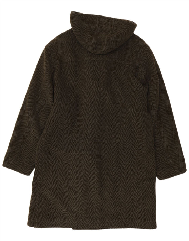 vintage Mens Hooded Duffle Coat UK 38 Laine Kaki Moyenne